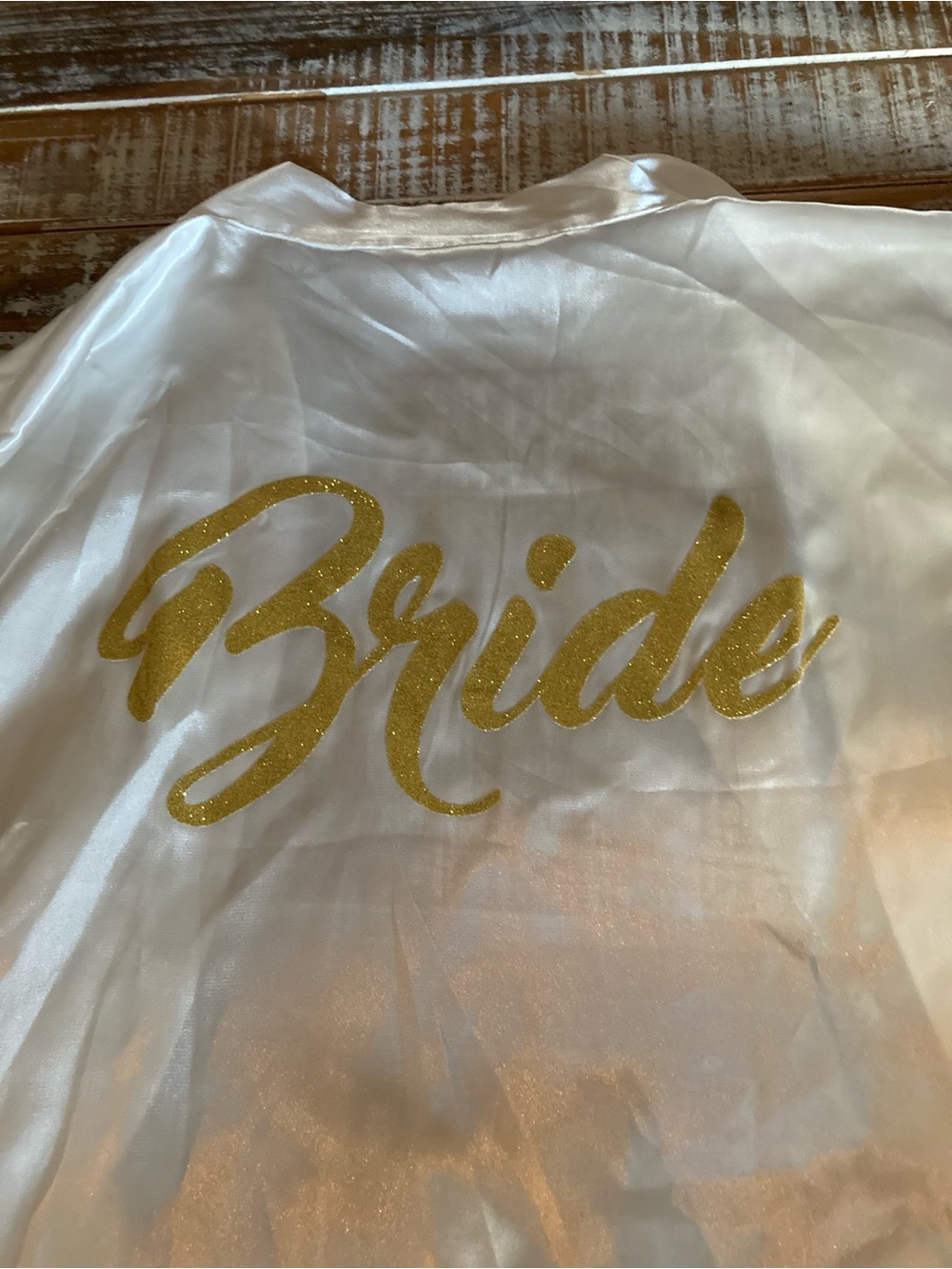 Bride Satin Robe with Gold Glitter Script